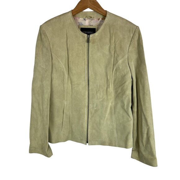 Bernardo Womens Large Full Zip Leather Shacket Pastel Green Round Neck Pockets - Picture 1 of 13